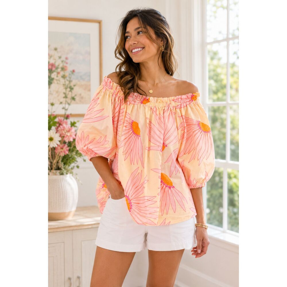 Kate Spade New York Floral Puff Sleeve Peasant Top Size S Summer comfy